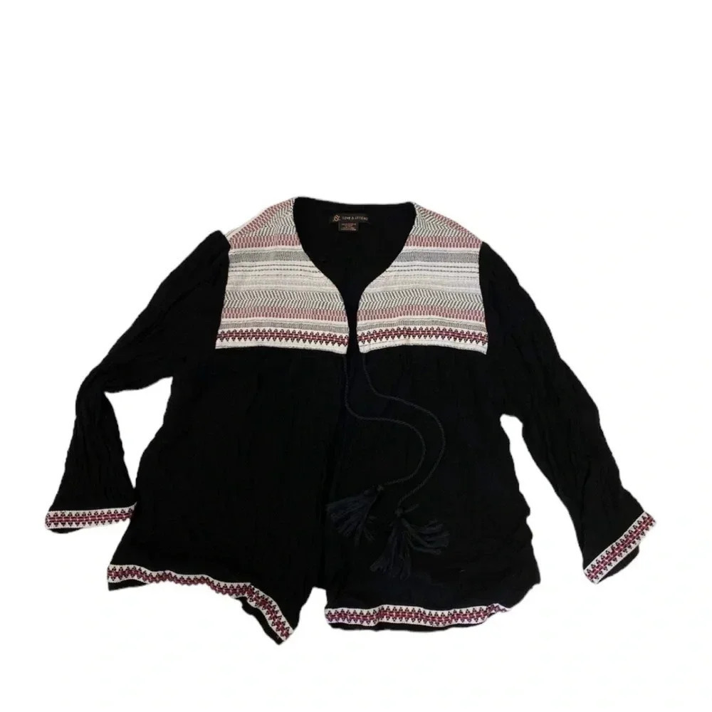 Love & Legend Open Tassel Tie Black Boho Top Size 20 - Picture 6 of 9